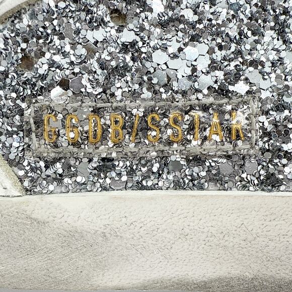 GOLDEN GOOSE Super-Star Silver Glitter Sneakers in Silver, White, & Taupe 37 - Picture 9 of 14